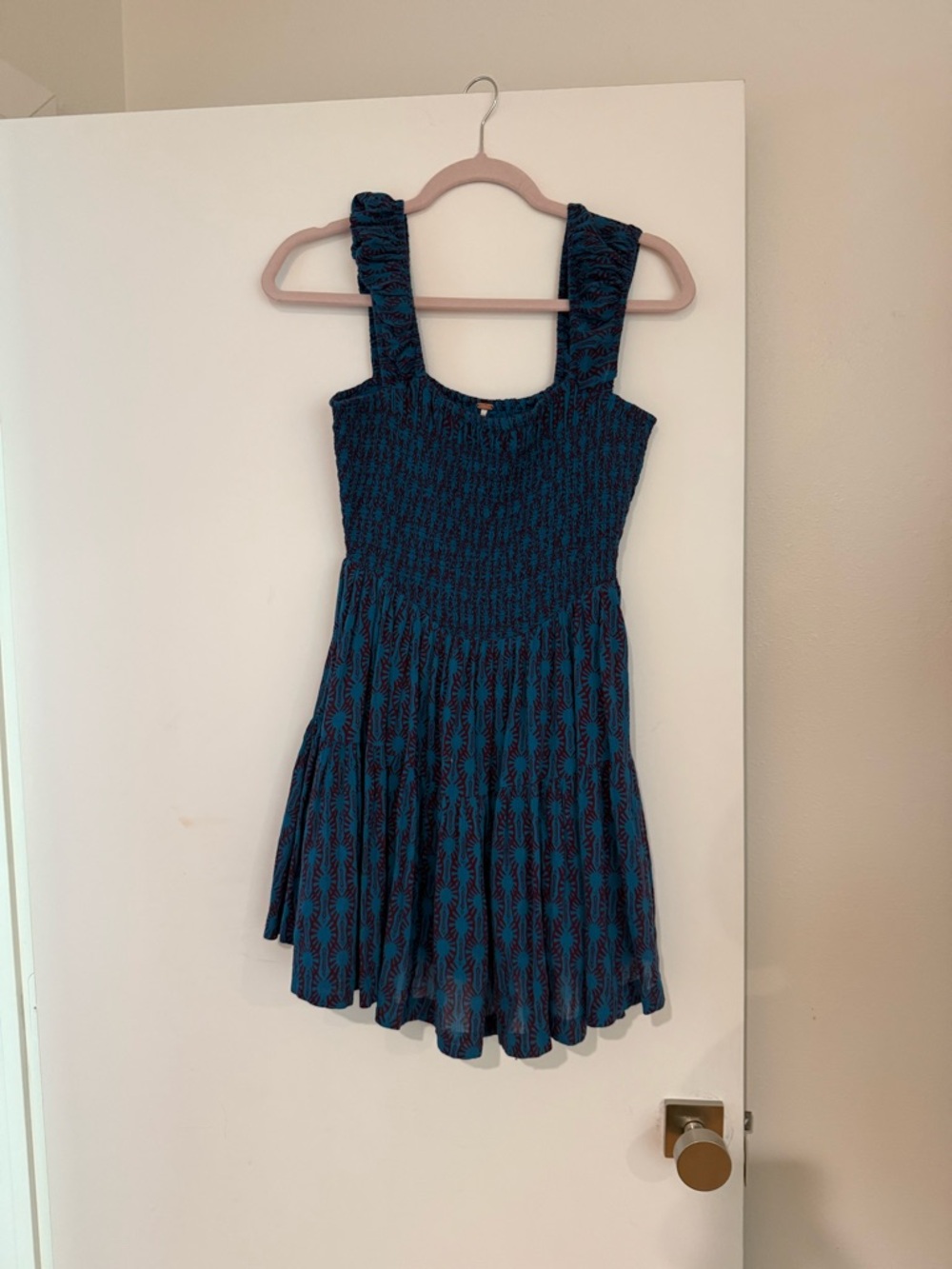 Blue Patterned Smocked-Dress